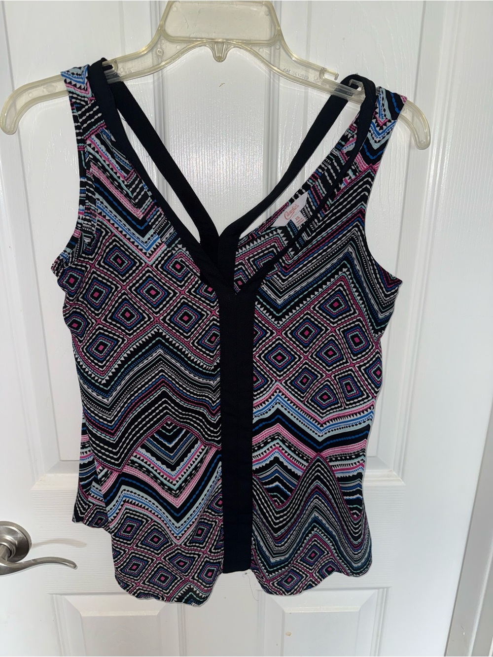 Candie's Geometric V-Neck Tank Top in Pink, Blue & Black
